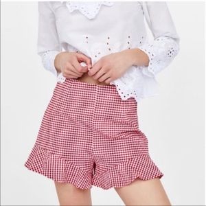Zara - Red Gingham Ruffle Hem Shorts